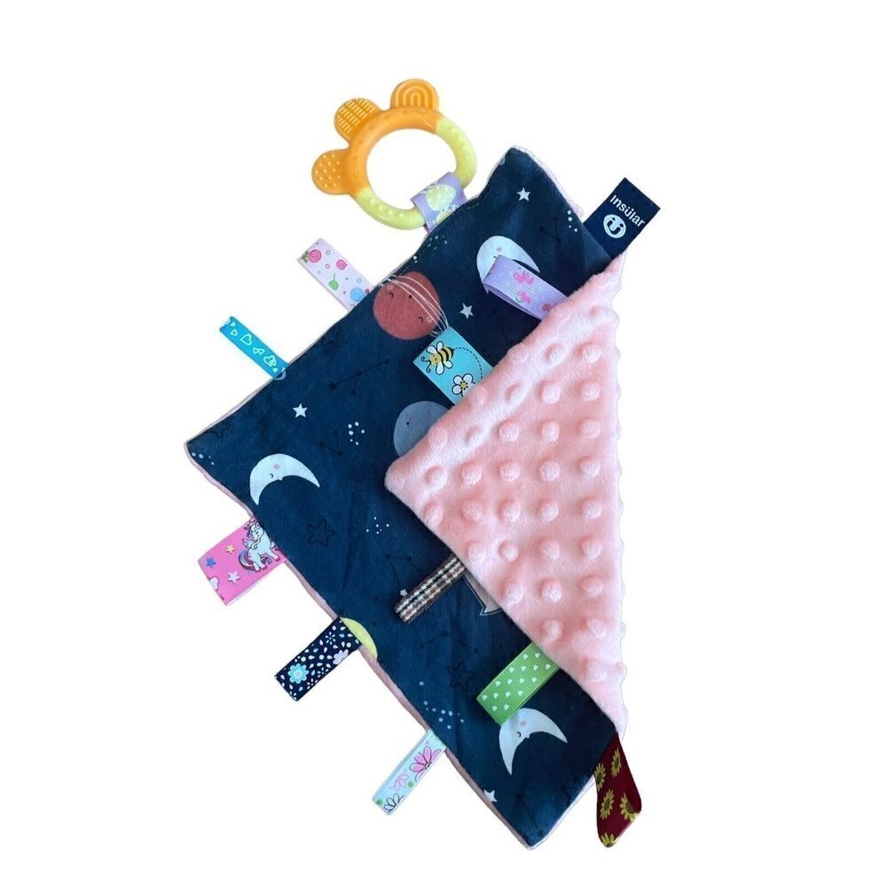 SECURITY Blanket Insular Pink minky  Tabs Lovey 10" lovie Hanging Texture Moon